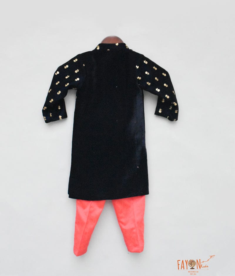 Fayon Kids Dark Blue Velvet Ajkan with Pant for Boys
