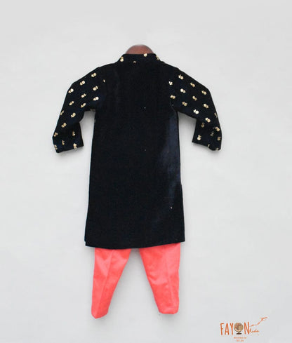 Fayon Kids Dark Blue Velvet Ajkan with Pant for Boys