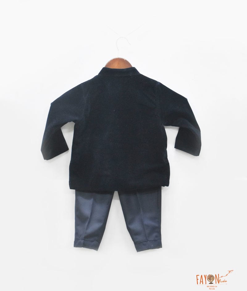 Fayon Kids Dark Blue Velvet Bandgala with Blue Pant for Boys