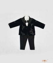 Dark Blue Velvet Coat set with Hand Embroidery Motifs for Boys