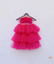 Dark Pink Net High Low Dress for Girls