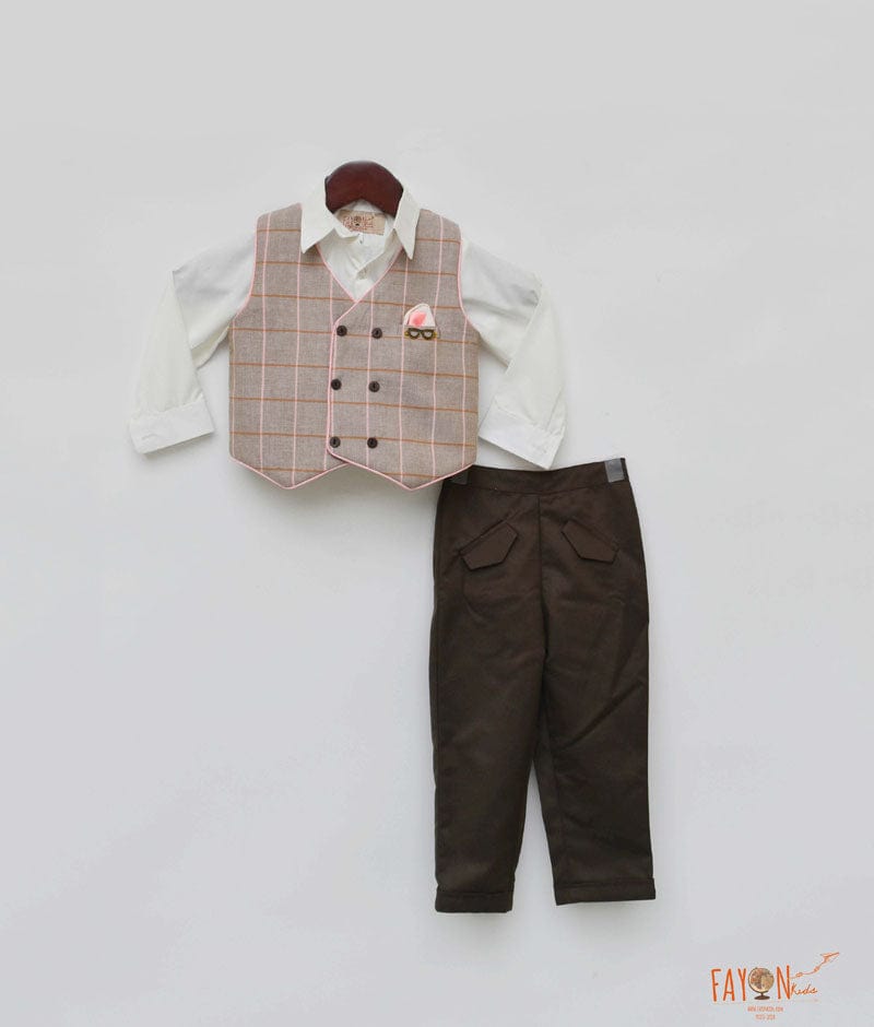 a man in a white shirt and brown pants with suspenders Stock Photo by Icons8