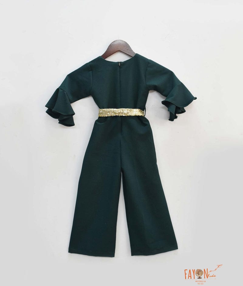 Fayon Kids Emerald Green Bubble Georgette Jumpsuit for Girls