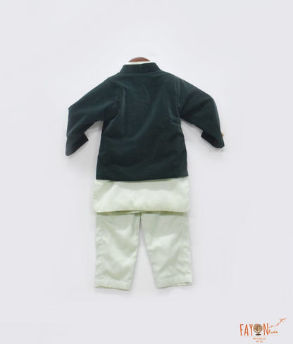 Fayon Kids Emerald Green Velvet Jacket with Pista Green Kurta Pant for Boys