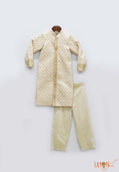 Fayon Kids Golden Embroidery Ajkan with Golden Pant for Boys