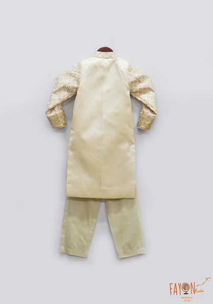 Fayon Kids Golden Embroidery Ajkan with Golden Pant for Boys