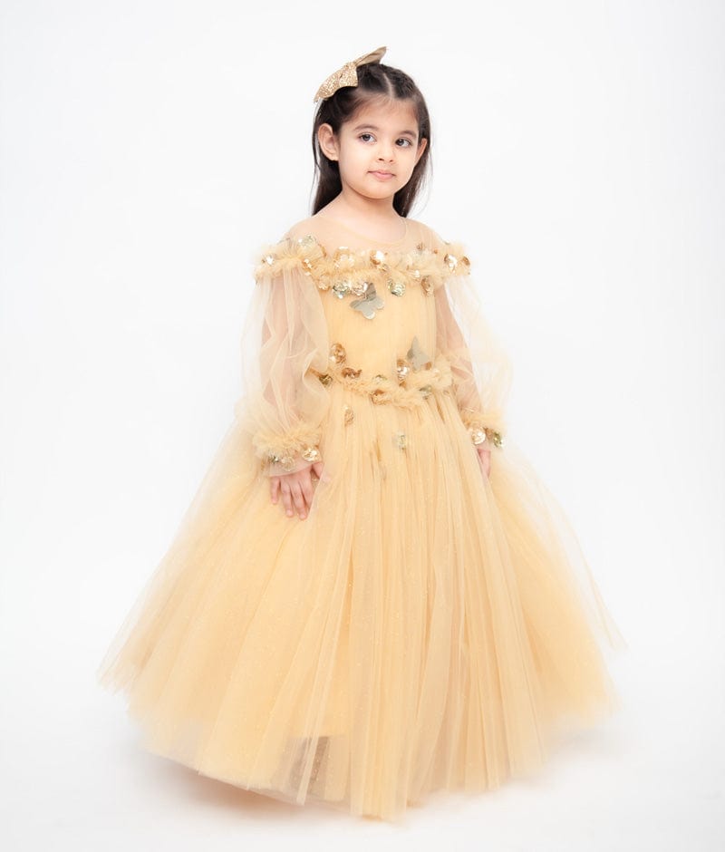 Fayon Kids Golden Glitter Net Gown for Girls