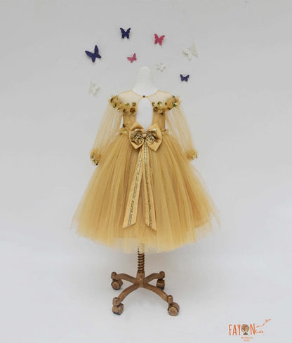 Fayon Kids Golden Glitter Net Gown for Girls