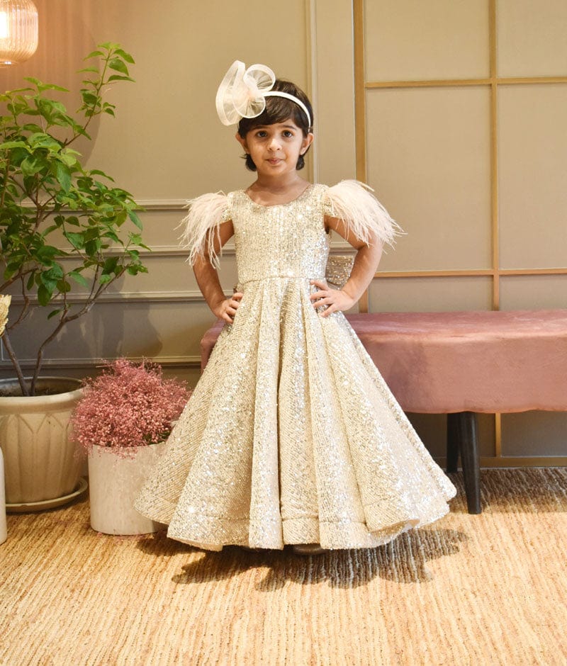 Ball Gown Girls Gold Glitter Dress Baby Girl Fluffy Sequin Ball