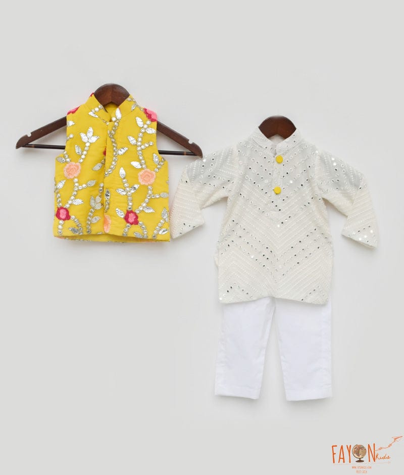 Fayon Kids Gotta Embroidery Jacket and White Mirror Kurta Pant for Boys