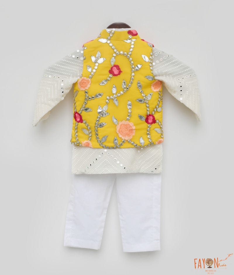 Fayon Kids Gotta Embroidery Jacket and White Mirror Kurta Pant for Boys