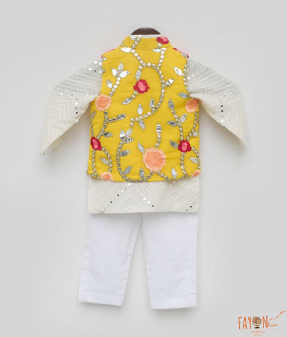 Fayon Kids Gotta Embroidery Jacket and White Mirror Kurta Pant for Boys