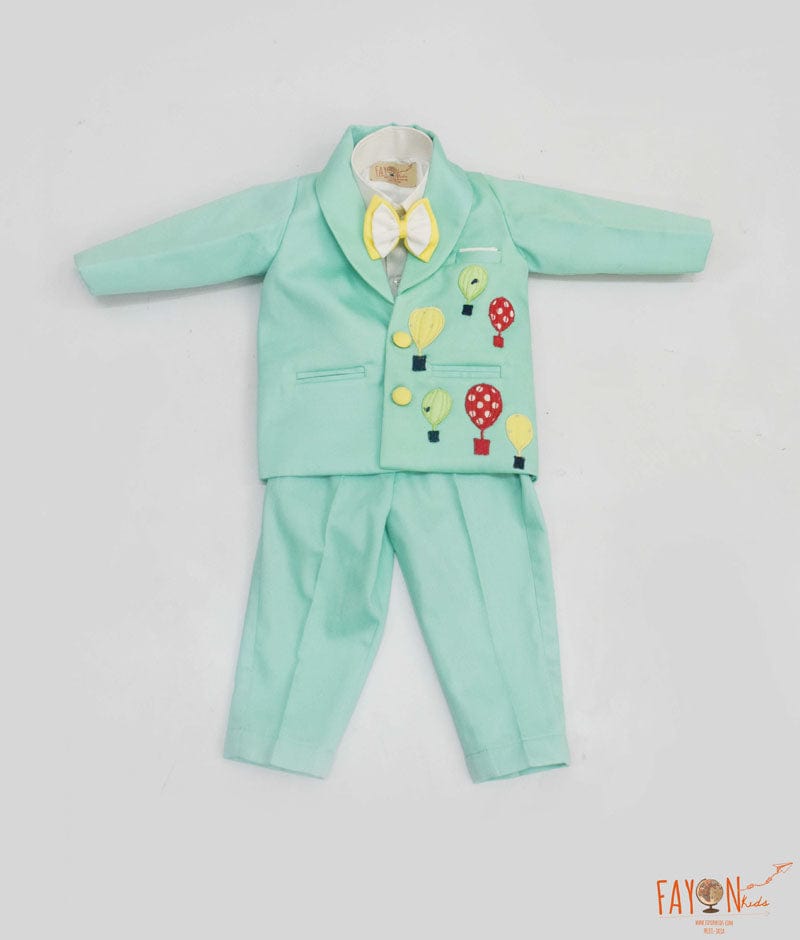 Fayon Kids Green Ballons Motif Coat with White Shirt Pant for Boys