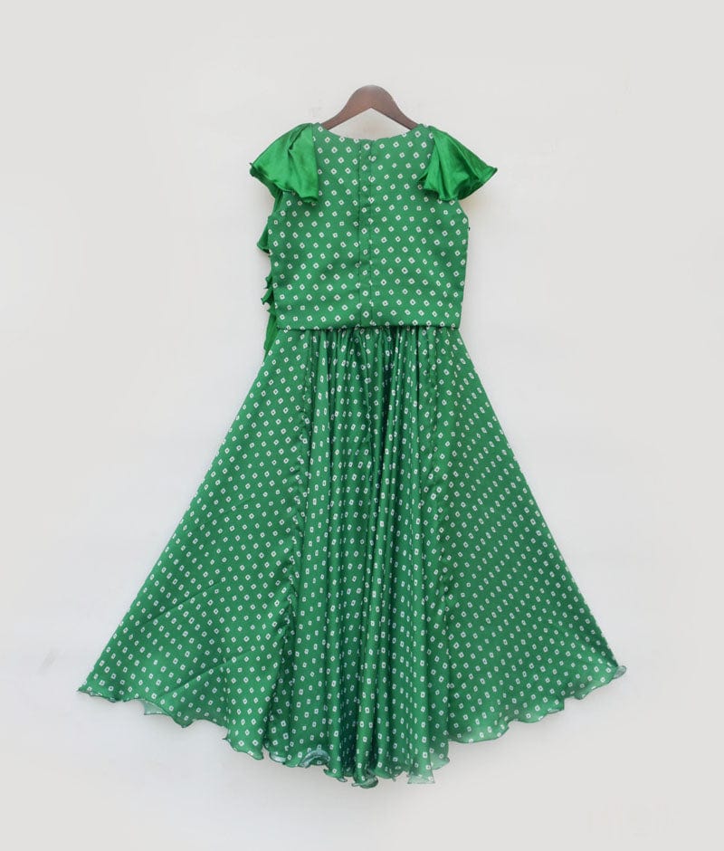 Fayon Kids Green Bandhej Print Sharara and Top for Girls