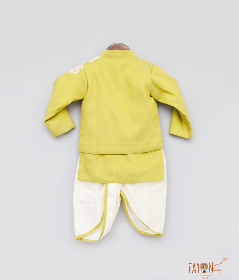 Green Embroidery Jacket with Kurta Dhoti for Boys