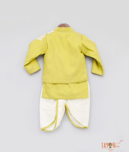 Green Embroidery Jacket with Kurta Dhoti for Boys