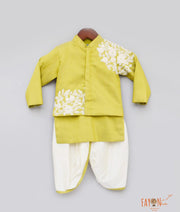 Green Embroidery Jacket with Kurta Dhoti for Boys