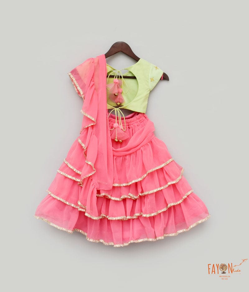 Green Embroidery Pink Georgette Saree for Girls