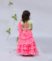 Green Embroidery Pink Georgette Saree for Girls