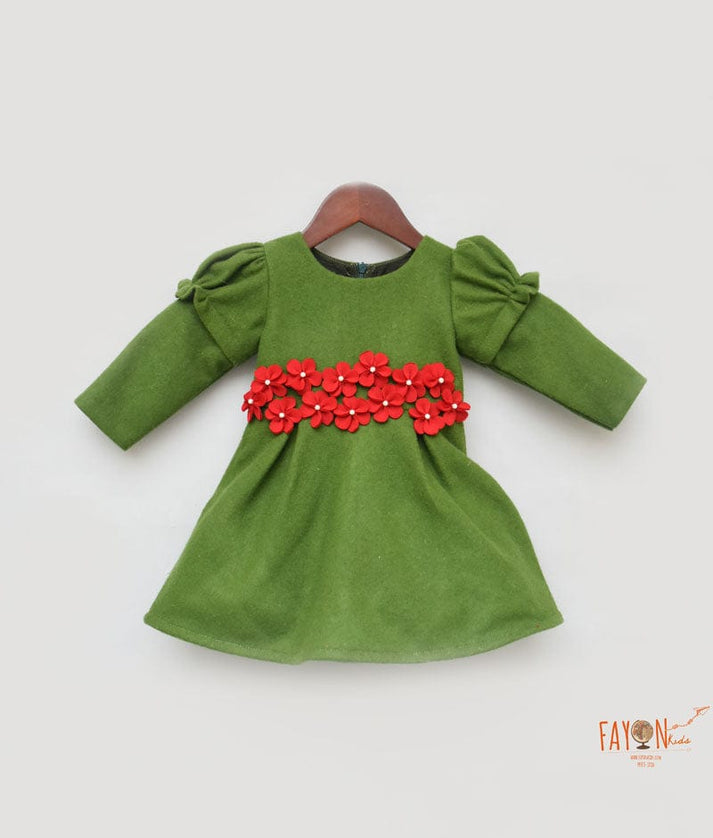 Fayon Kids Green Felt Frock for Girls