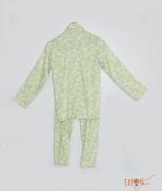 Green Floral Printed Shirt with Pajama for Girls