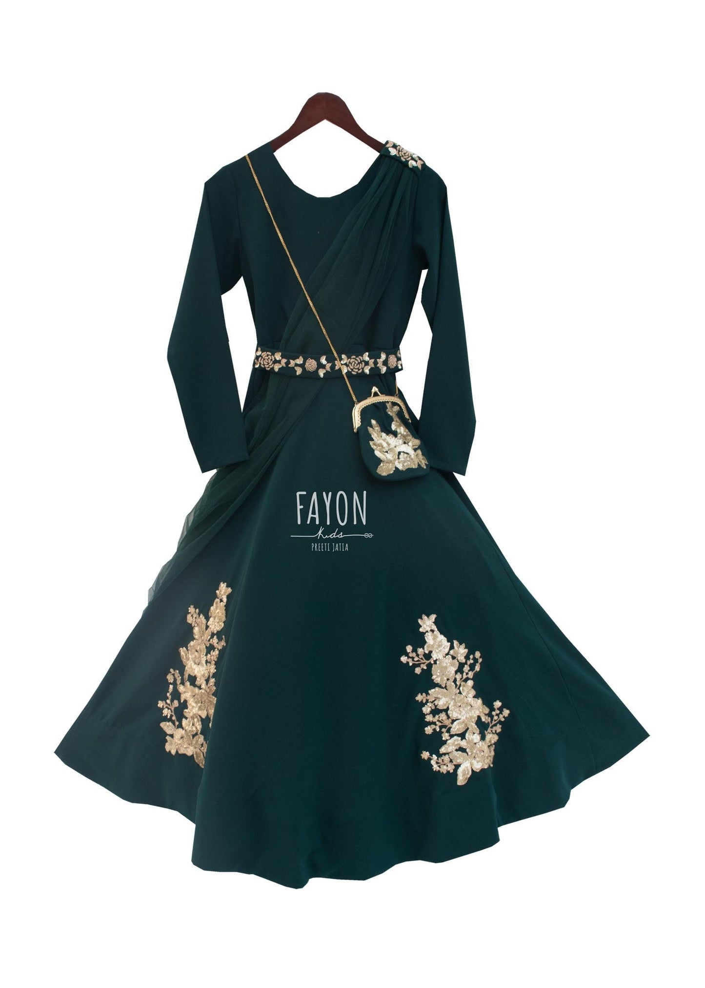 Fayon Kids Green Georgette Anarkali with Net Dupatta for Girls