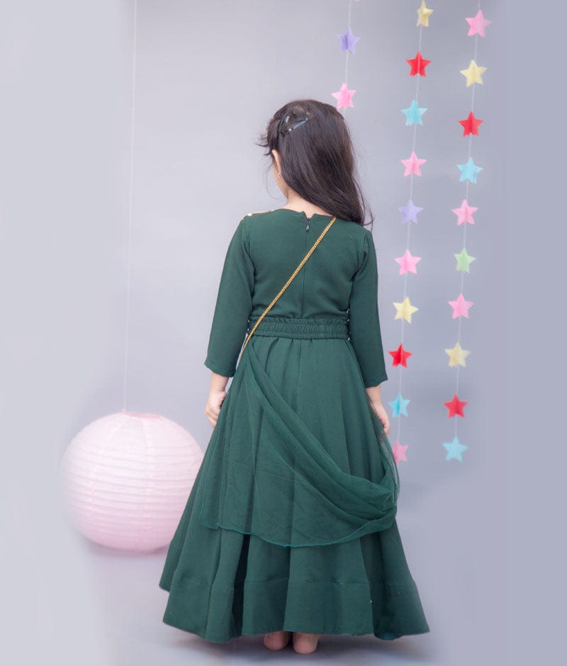 Fayon Kids Green Georgette Anarkali with Net Dupatta for Girls