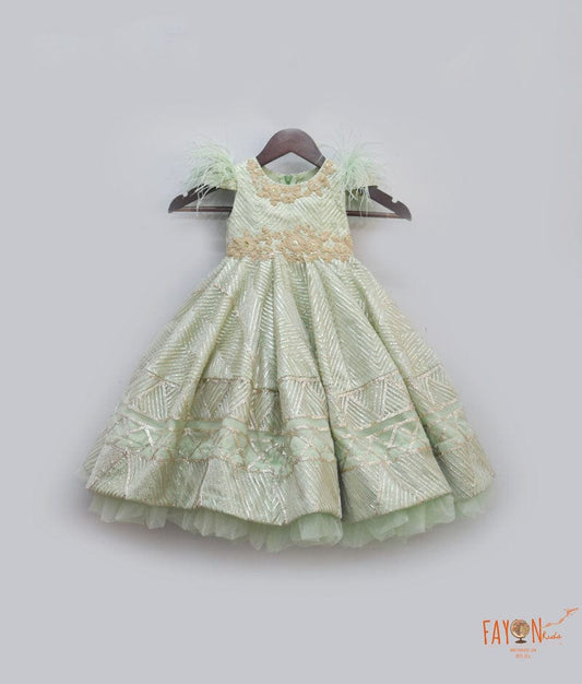Fayon Kids Green Gota Embroidery Gown for Girls