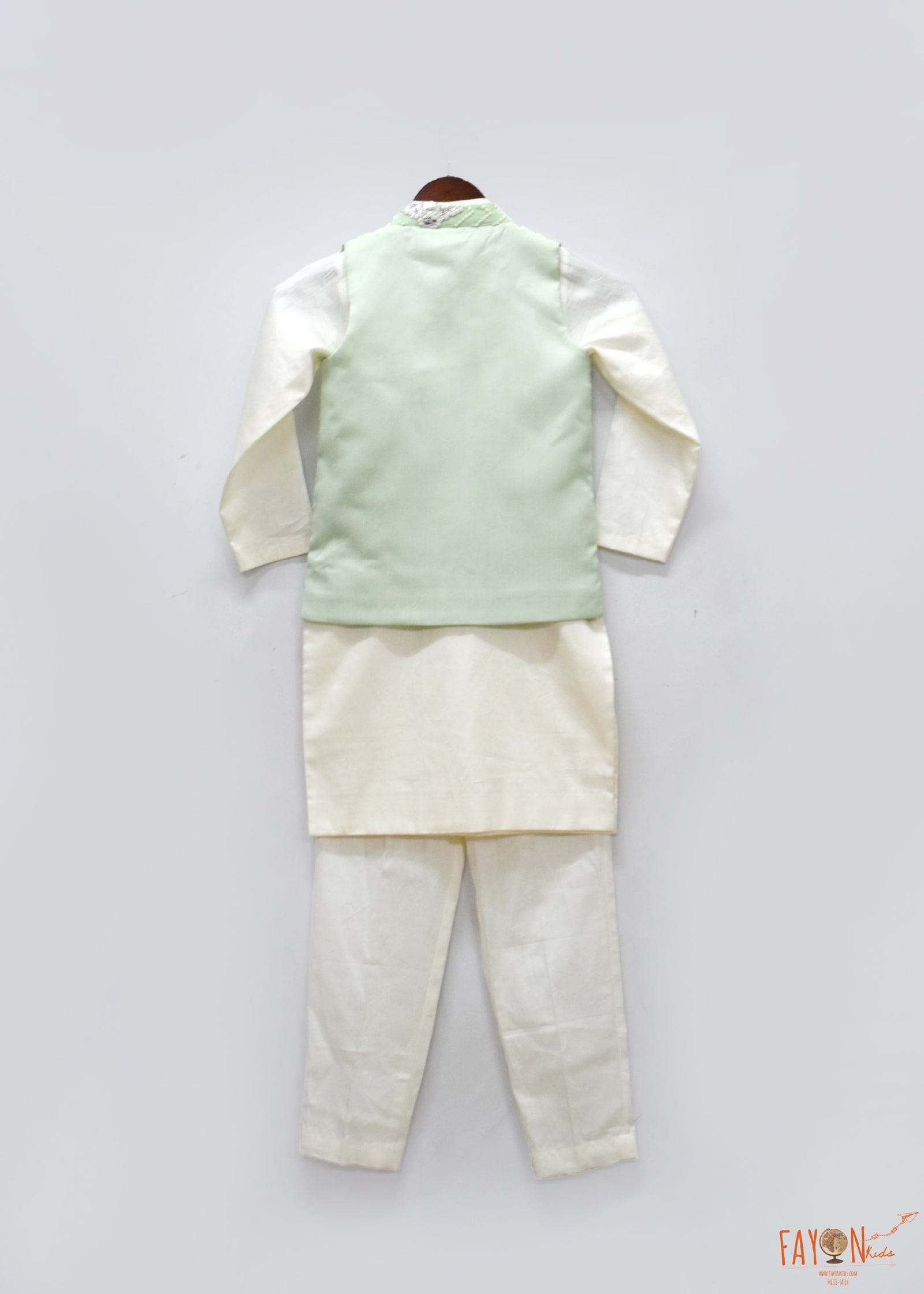 Green Gota Embroidery Nehru Jacket Kurta Pant for Boys