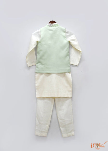Green Gota Embroidery Nehru Jacket Kurta Pant for Boys