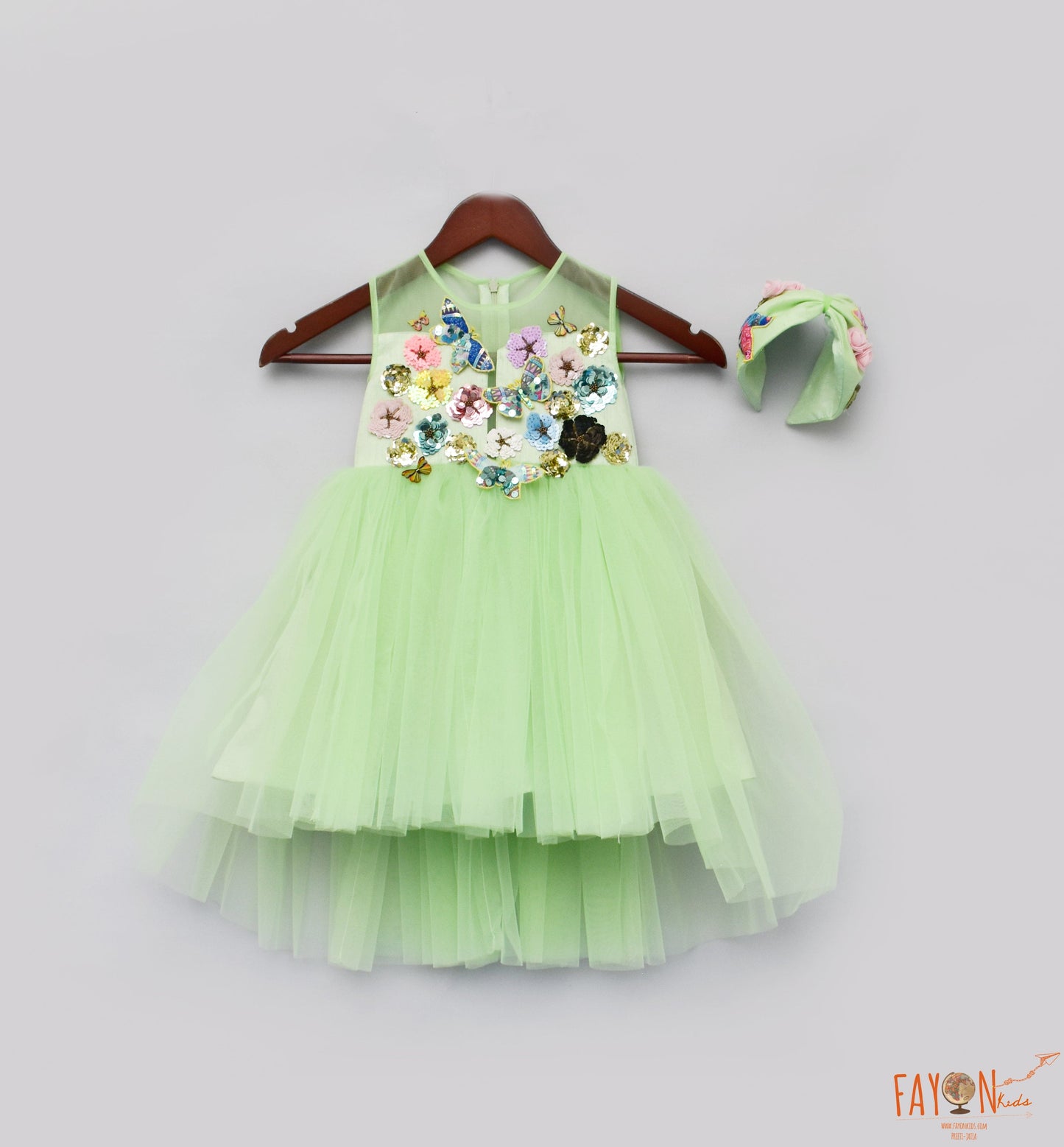 Fayon Kids Green High Low Frock for Girls