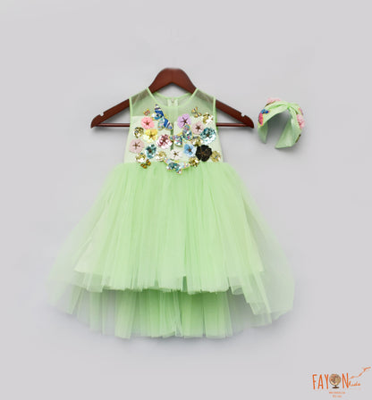 Fayon Kids Green High Low Frock for Girls