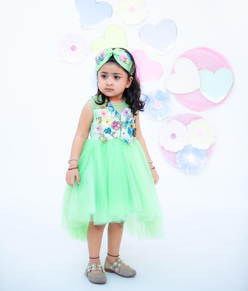 Fayon Kids Green High Low Frock for Girls