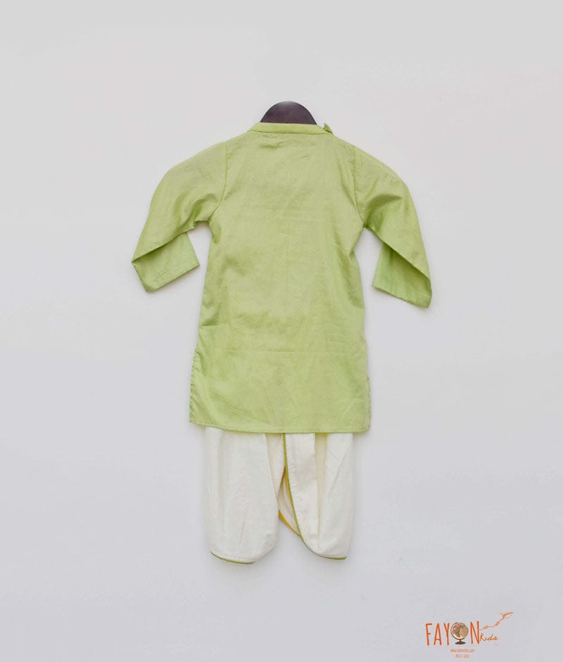 Fayon Kids Green Kurta with Off White Dhoti for Boys