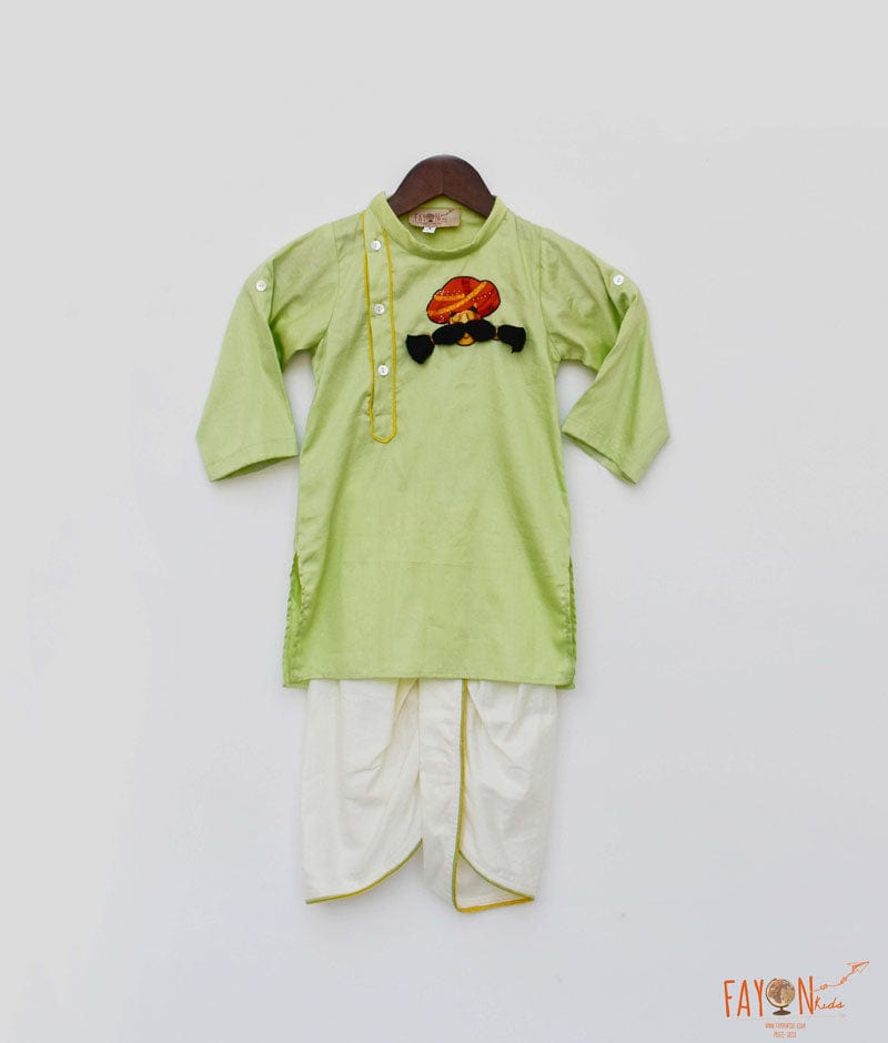 Fayon Kids Green Kurta with Off White Dhoti for Boys