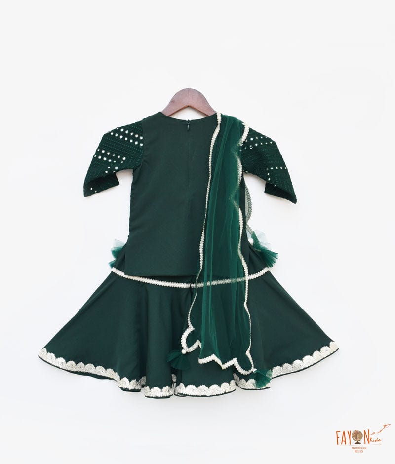 Green Mirror and Thread Sharara with Kurti Net Dupatta for Girls