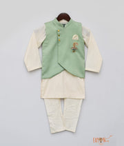 Green Nehru Jacket with Kurta Chudidar for Boys