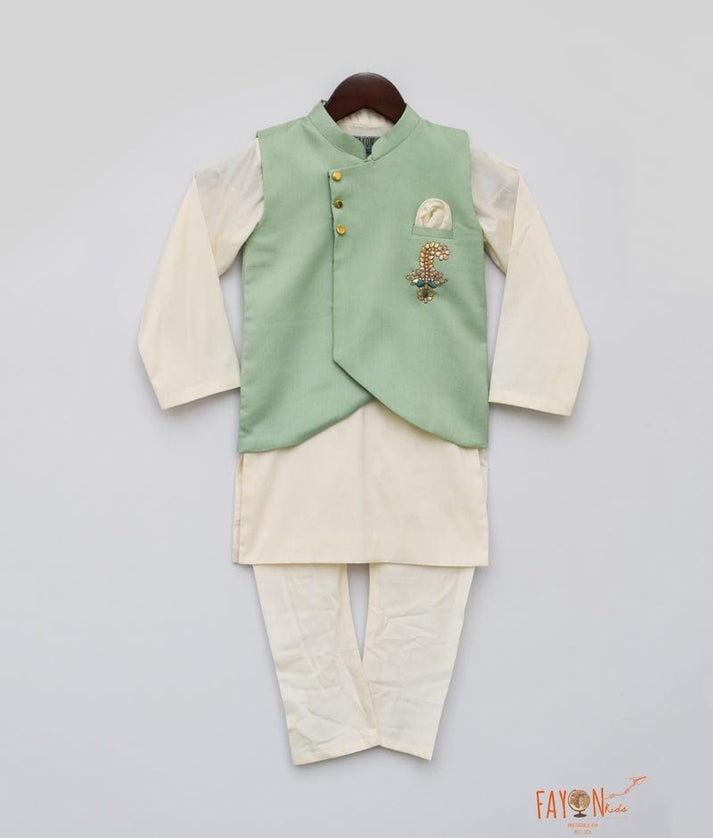 Green Nehru Jacket with Kurta Chudidar for Boys