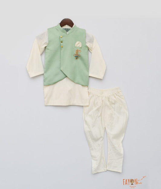 Green Nehru Jacket with Kurta Chudidar for Boys