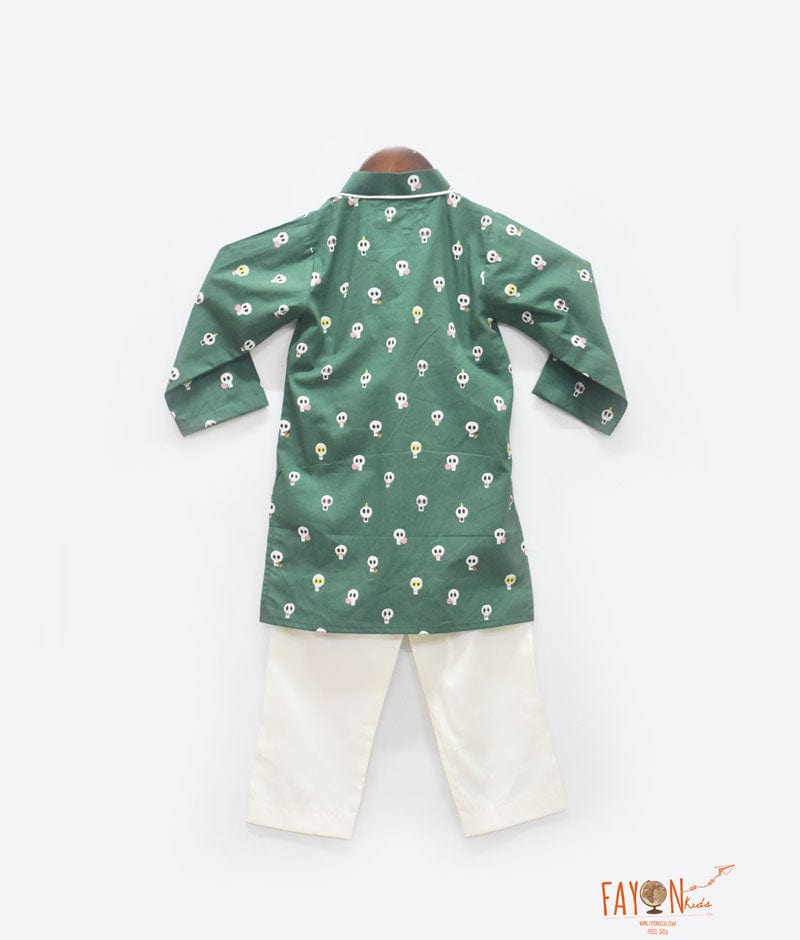 Green Printed Kurta with Pant for Boys