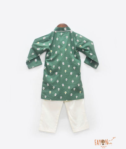 Green Printed Kurta with Pant for Boys