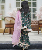 Green Printed Kurti Sharara for Girls