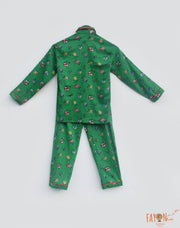 Green Printed Shirt with Pajama for Boys