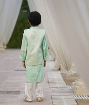 Green Sequins Embroidery Jacket and Kurta Pant for Boys