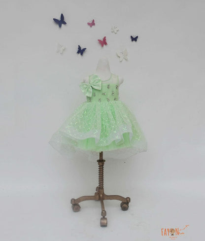 Fayon Kids Green Sequins Net Dress for Girls