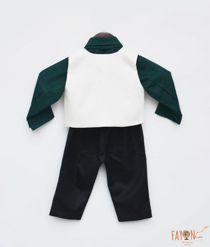 Fayon Kids Green Shirt Off white Waist Coat Pant for Boys