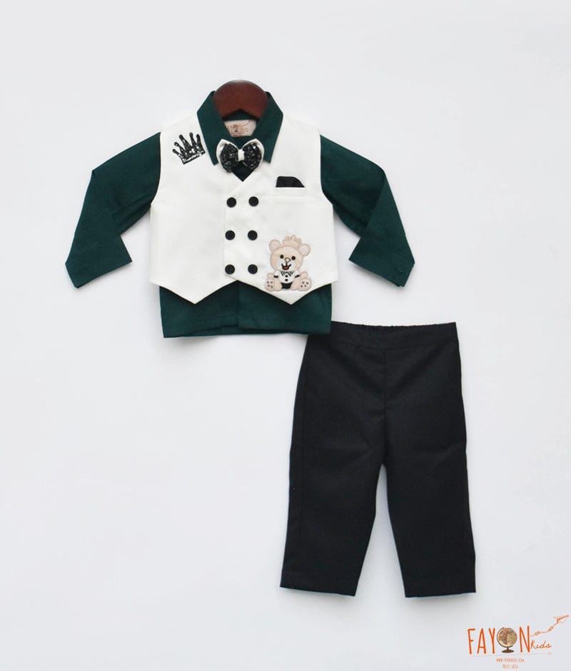 Buy Green Shirt Off White Waist Coat Pant for Boys Online – FayonKids