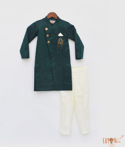 Fayon Kids Green Silk Ajkan and Pant for Boys