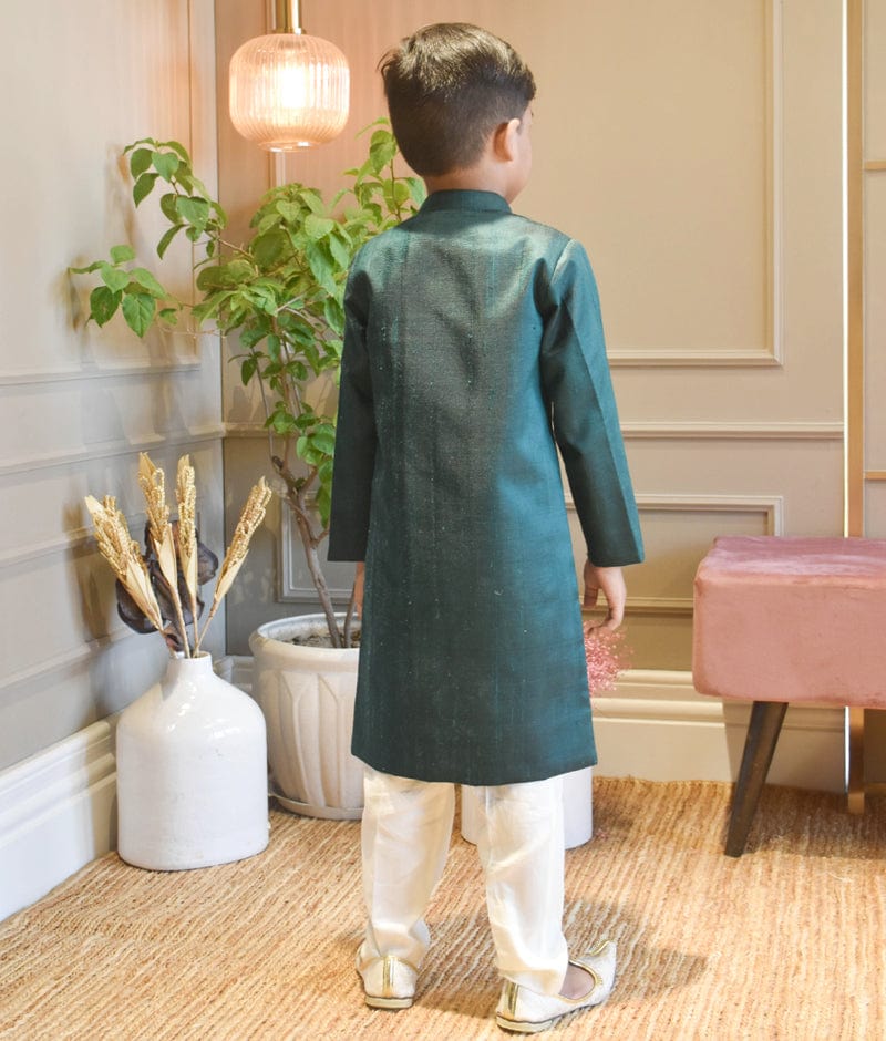 Fayon Kids Green Silk Ajkan and Pant for Boys