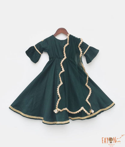 Fayon Kids Green Silk Anarkali for Girls